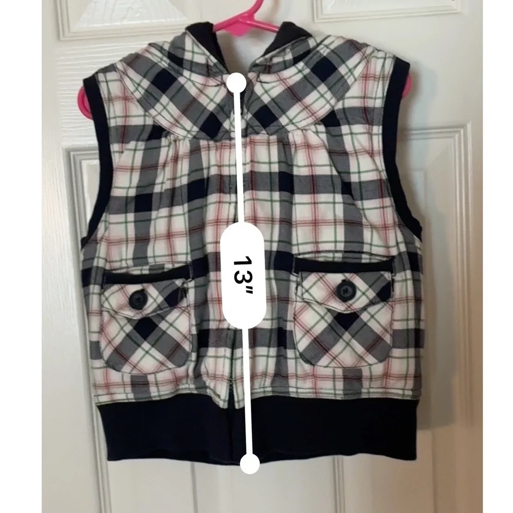 Gymboree Kids‎ Girls Plaid Hooded Vest Size 7 Full Zip Sleeveless Top EUC